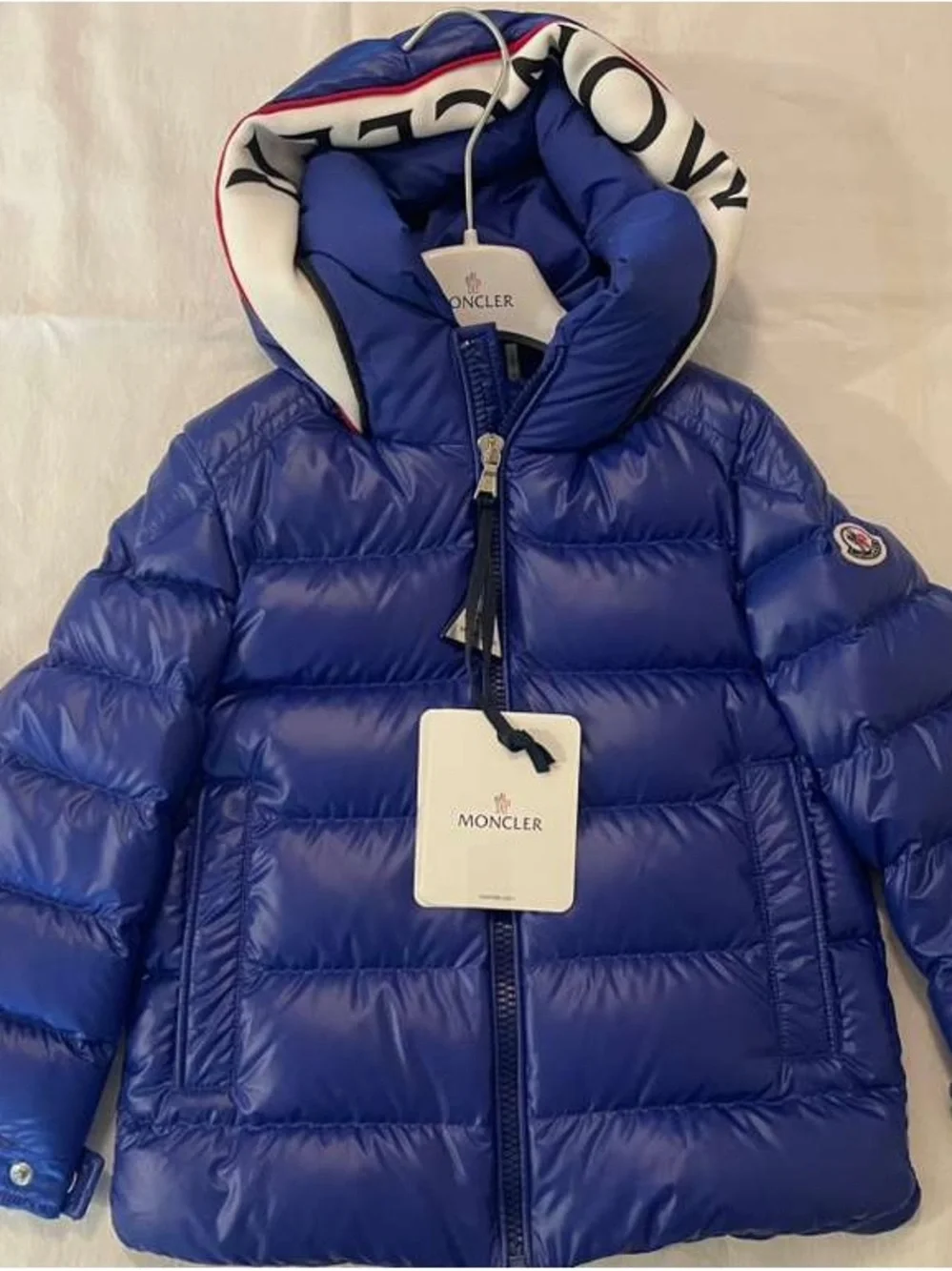 Moncler Kids Blue Puffer Jacket with White Logo Trim